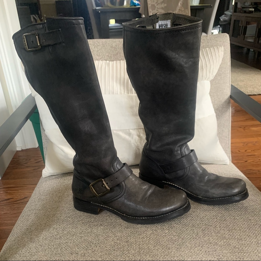 Frye Veronica Slouch Flat Leather Riding Boot, size 7.5B women’s